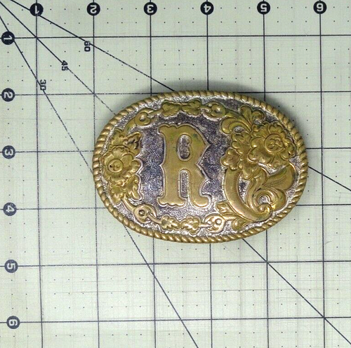 R Gürtelschnalle funktionstüchtig Cowboys Western Initiale R Monogramm Vintage 80er Crumrine.QRT644 - Bild 3 von 11