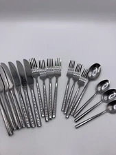 Stainless Steel China Flatware Lot 18 Knives Spoons Forks Heavy Octagon