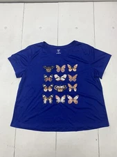 Shein Curve Womens Blue Butterfly Graphic Short Sleeve Tee Size 2XL