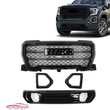 Front Grille Plate&Fog Bezel Kit For 2019-2022 GMC Sierra 1500 Denali AT4 4Pcs