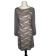  Eliza J Women's Shear Long sleeves Gray Lace Shift Dress  Size 8