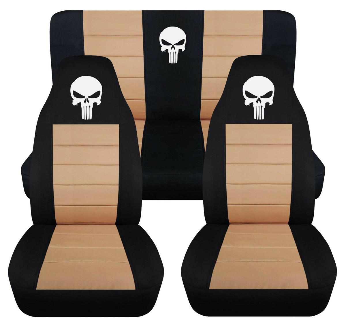 Front+Rear car seat covers black-tan w/punisher skull fits wrangler YJ /TJ  /LJ
