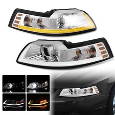 Pair Led Projector Headlights Wswitchback Sequential For 1999-2004 Ford Mustang
