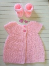Hand knitted pink  Angel  baby top/cardigan/jacket and bootees 0-6 months size 