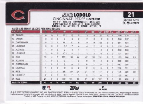 2025 Topps MLB Baseball Series 1 No. 21 Nick Lodolo Reds - Bild 2 von 2