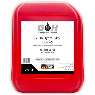 GEHA 20 L Hydrauliköl HLP 46 ISO VG 46 nach DIN 51524 Teil 2 Kanister 20 Liter