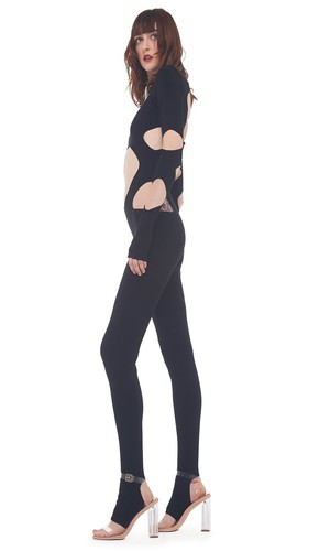 Cat Suit Designer Jumpsuit SEXY Cutout Black Aztec Catsuit XL by Norma Kamali - Picture 4 of 6