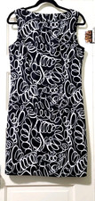 FLASH SALE!! Womens AB Studio STRETCHY A Line Dress 10 Medium Black Ivory Swirl