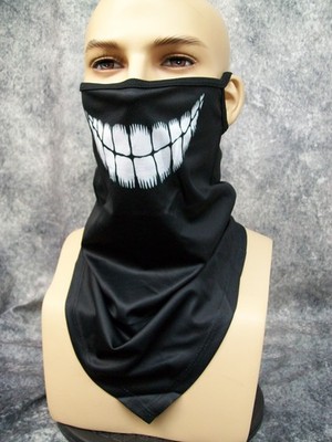 Cheshire Cat Wide Grin Costume Face Mask Neck Kerchief Gaiter w/ Ear Loops Joker