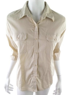 DCC Damen Geknöpfte Hemdbluse Gr. M Beige 3/4 Ärmel Knöpfe Einfarbig Kragen