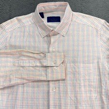 David Donahue Mens Button Down Shirt Plaid Long Sleeve Cotton Linen Blend Size M