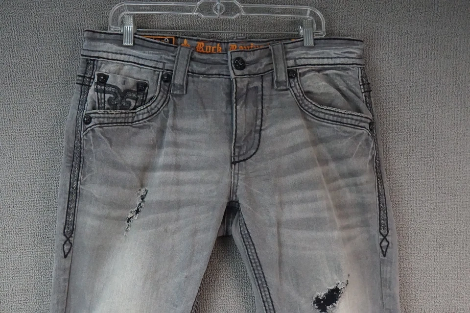 Pantalones de mezclilla Rock Revival para hombre 32x34 gris Phoenix rectos desgastados diseñador Foto 3 de 4