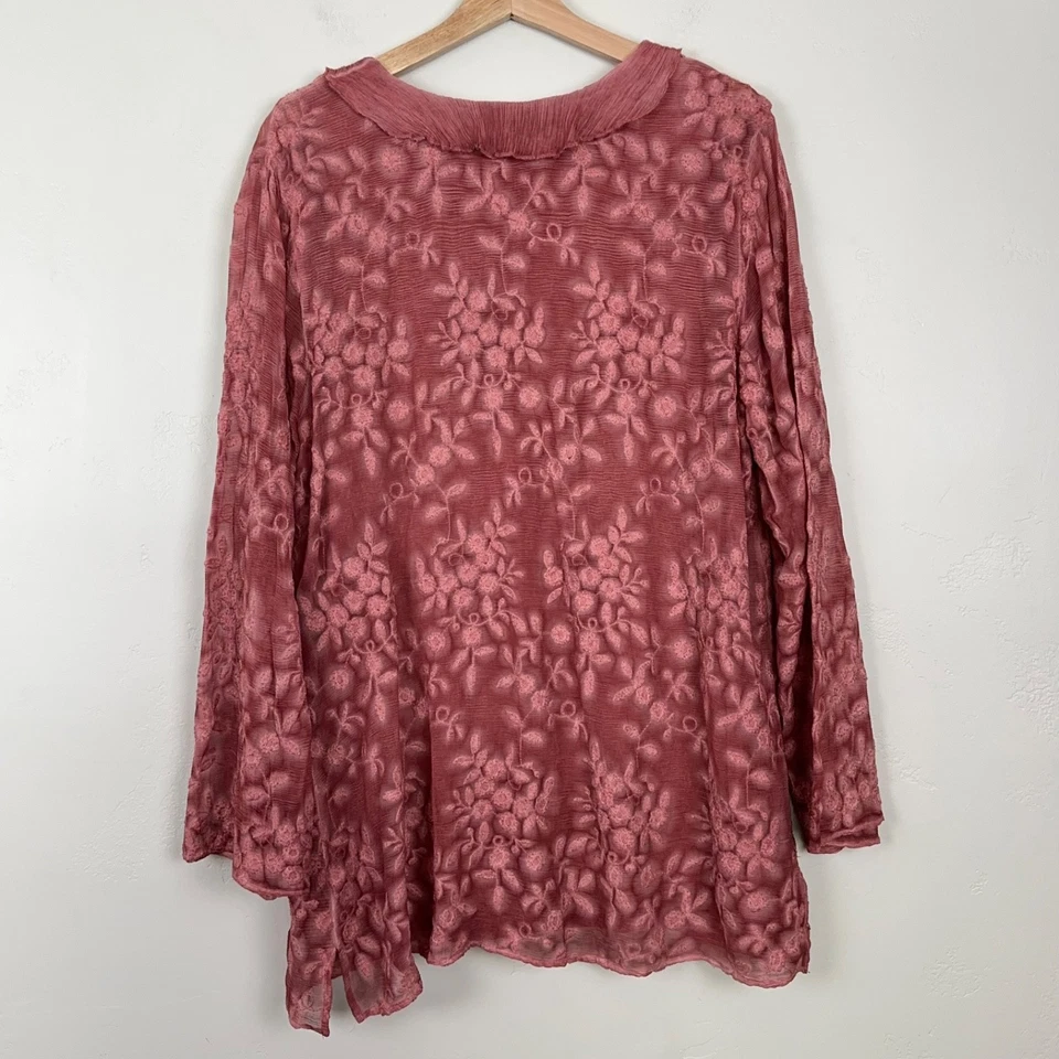Топ мягкое окружение женщин L богемное цветочный вышитый шелк оборки v-образным вырезом туника - Изображение 2 из 4
