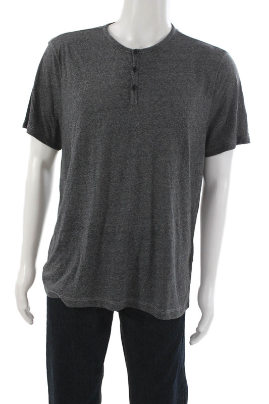 John Varvatos Mens Classic Dark Gray Button Short Sleeve T-Shirt Size L