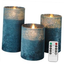 Blue Flameless Candles with Remote, Flickering Led Candles with Sandblast Blue