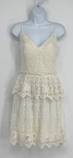 Women Ivory Lace Dress M Cottage Core Peplum Slip Sundress Romantic Festival