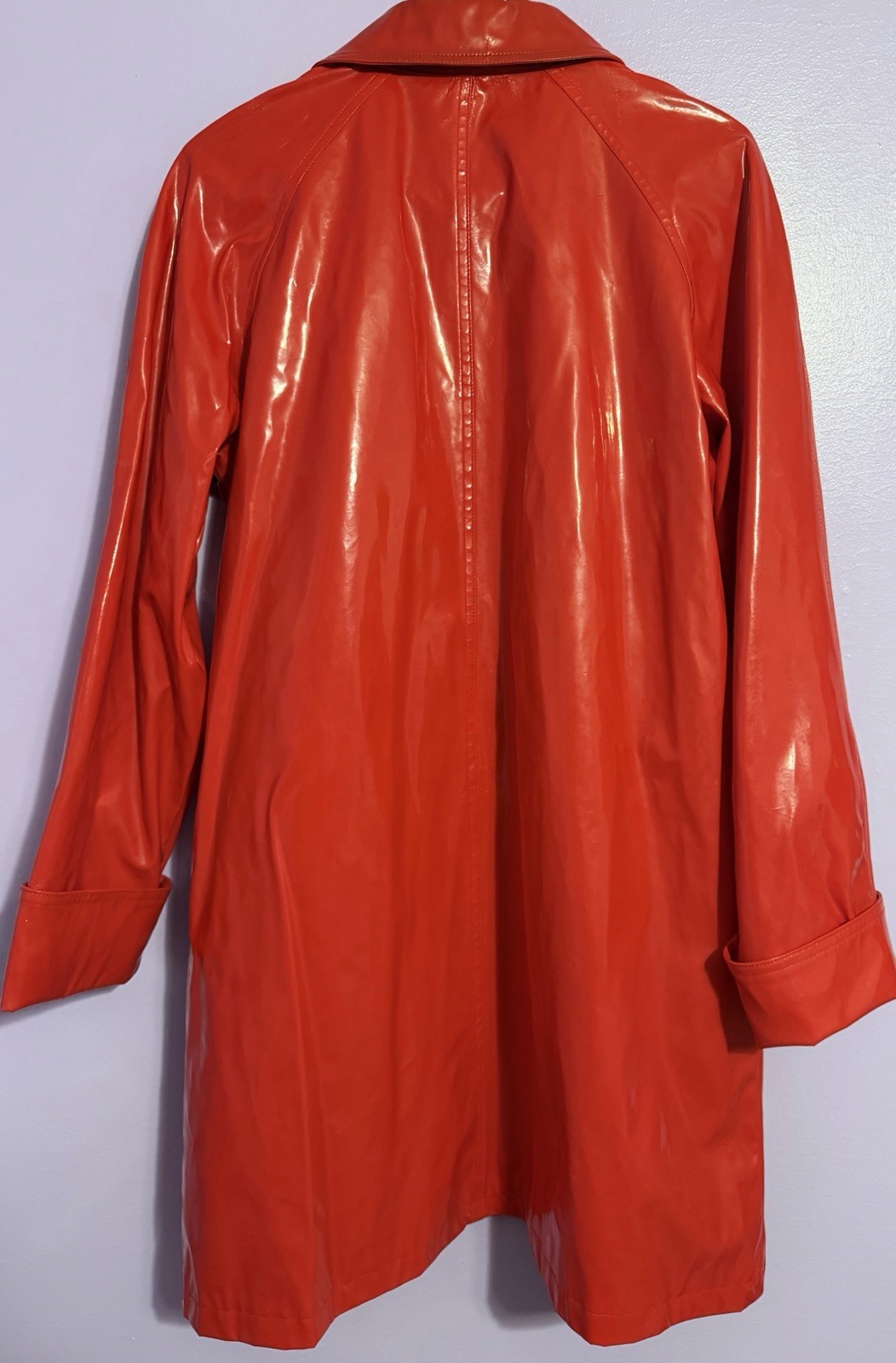 EUC Vintage Women's S Red Shiny Dennis Basso PVC Full Zip Raincoat Jacket Glossy image 5