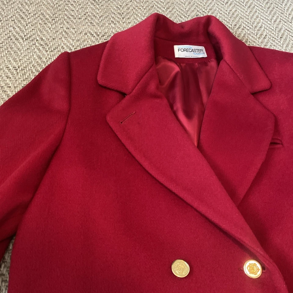 Abrigo Largo Forecaster of Boston Rojo 100% Lana Pura Talla 10 Doble Pecho Foto 2 de 4