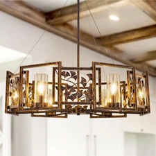 33.5" Farmhouse Chandelier for Dining Room, 6-Light Bronze Rustic Chandelier,...