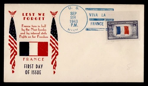 DR WHO 1943 FDC OVERRUN NATIONS WWII PATRIOTIC SANDERS CACHET FRANCE M79214