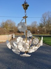 LUSTRE VINTAGE ITALIEN  16 fleurs verre de  MURANO 3 feux très bel état