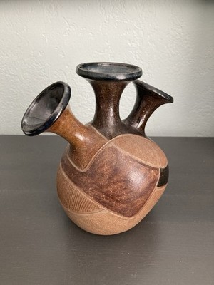 TONY LEDTJE Studio Art Pottery Triple Trumpet Vase What Cheer Studio Signed