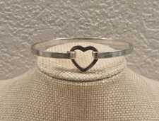 Vintage Sterling Silver Open Heart Bangle Bracelet