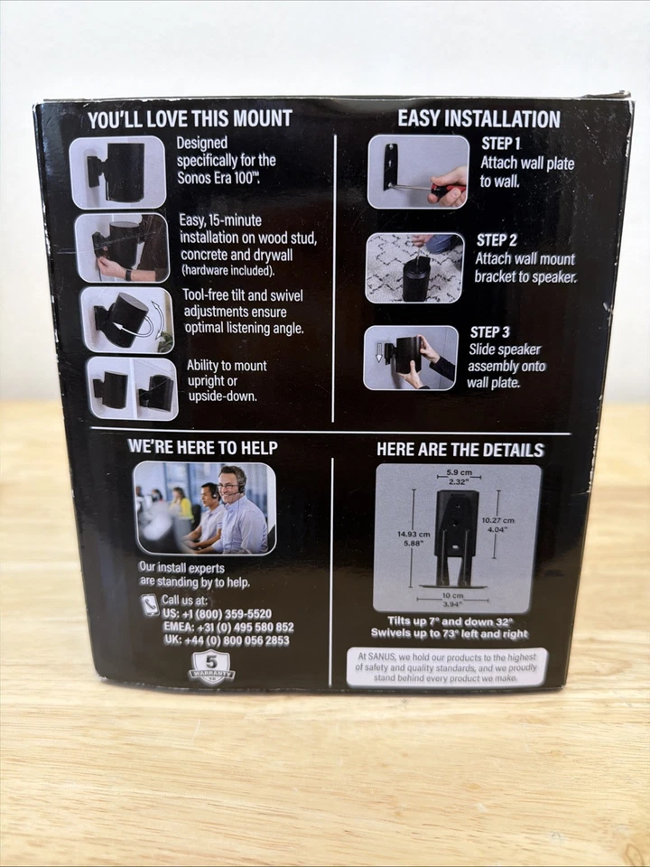 1 x Sanus WSWME11 Sonos Era 100™ Adjustable Speaker Wall Mount Black or White - Image 3 of 4