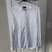 Emporio Armani Men's Slim Fit 100 Cotton White Striped Casual Shirt Sz 16 USA