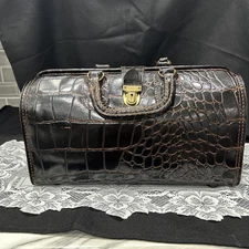 VTG Upjohn Top Grain Cowhide Doctor's Medical Bag Crocodile Print Stamped