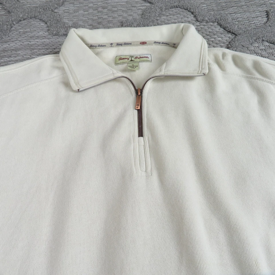 Suéter Tommy Bahama Para Hombres XL Blanco Crema 1/4 Cremallera Pullover Relax Acanalado Foto 2 de 4