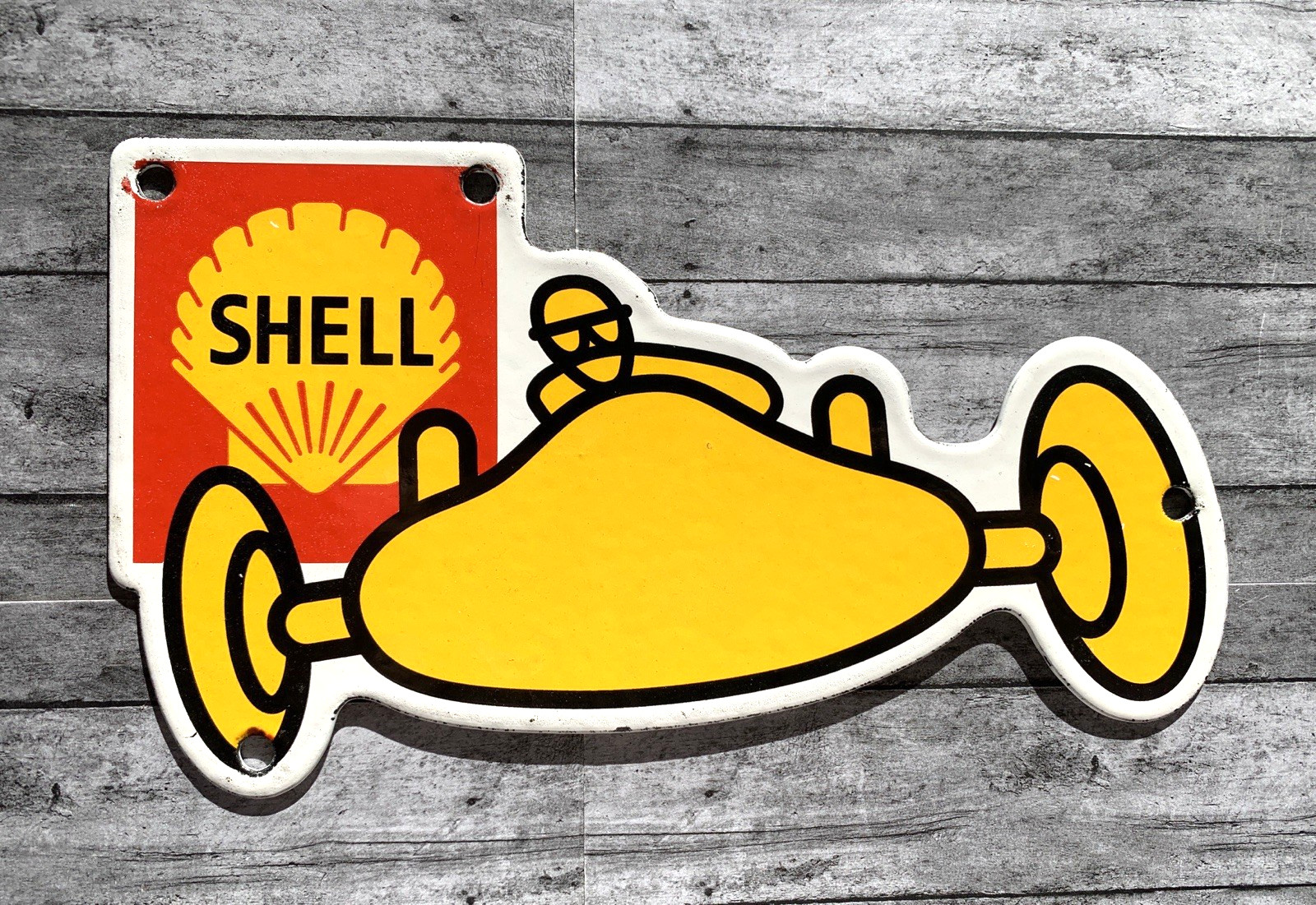 VINTAGE 12" SHELL GASOLINE GREEN STREAK PORCELAIN PUMP STATION MOTOR OIL SIGN