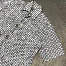 Lacoste Shirt Mens 38 Medium Blue Gingham Check SS Button Down Classic Textured