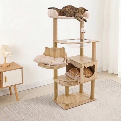 150cm Cat Tree Cat Tower w/Space Capsule Cat Bed Multi-Level Cat Climbing Stand