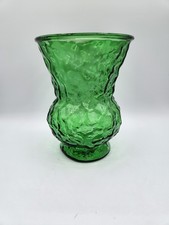 Vintage E.O. Brody Co. Emerald Green Crinkle Glass Vase 8" Cleveland, Ohio
