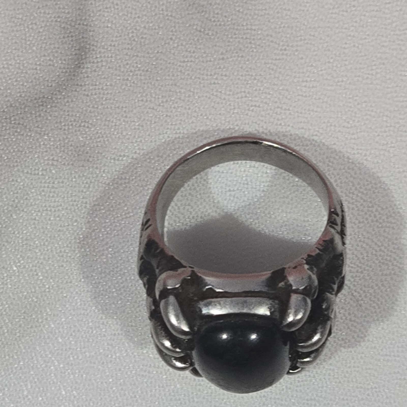 Black Oval Stone Statement Ring with Silver Metal… - image 2