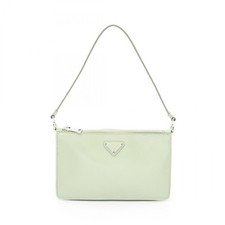 PRADA Triangle logo Accessory Pouch Handbag leather Green Used Women