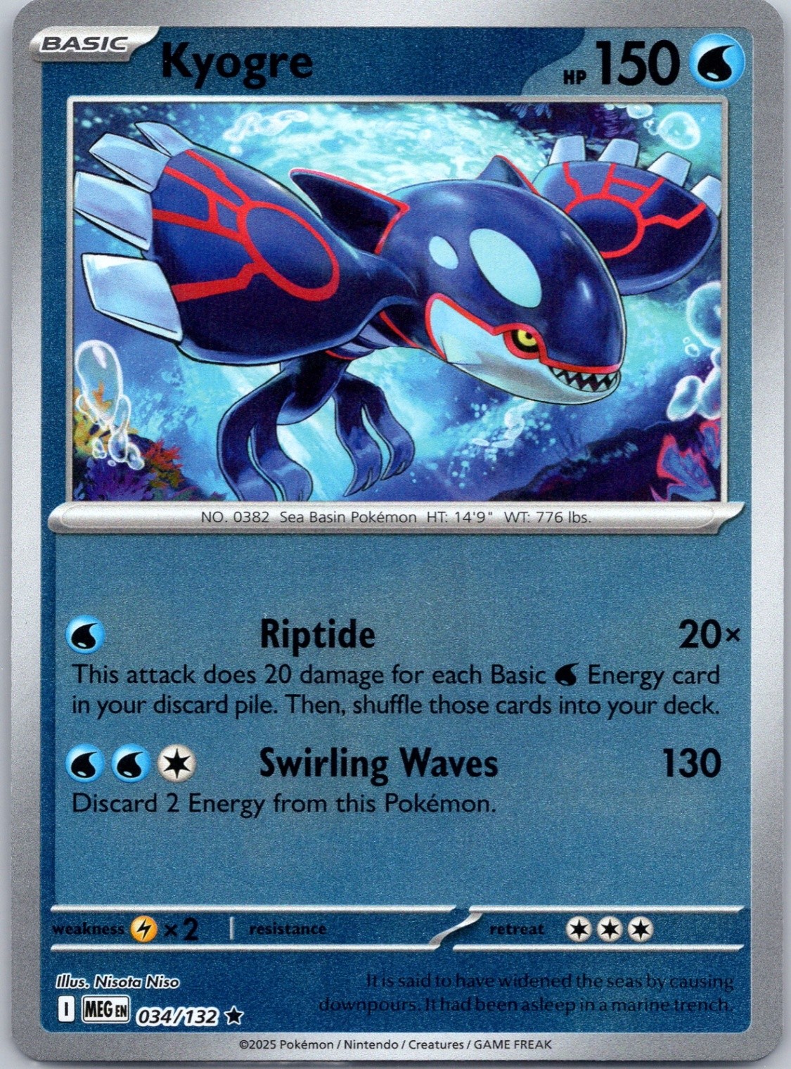 Kyogre Reverse Holo ME01: Mega Evolution #034/132 NM