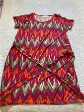 Michael Kors Women Chevron Short Sleeve Belted Midi A-Line Dress Multicolor - 1X