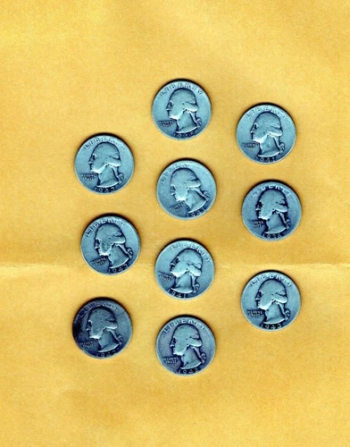 Lot Of (10) 90% Silver 1940's  & 30's Washington Quarters  (C-55)