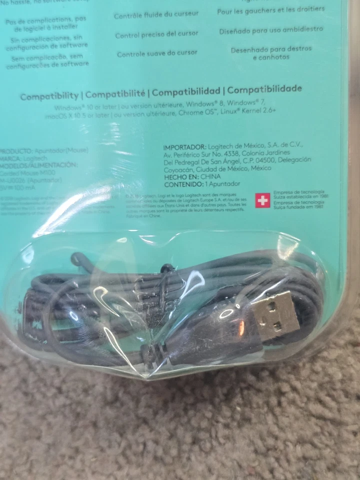 Logitech M100 Wired 3 button Optical Mouse Scroll USB Grey - Sealed - Image 4 of 4