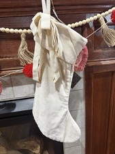 Cream Velvet Bow Studio McGee Threshold Target Christmas Holiday Stocking NEW 