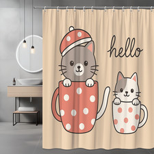 Cute Cat Polka Dot Shower Curtain - Fun Bathroom Decor