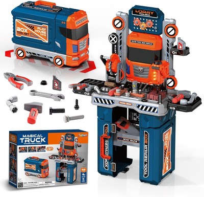 65 Pcs Kids Tool Set, 2-in-1 Kids Tool Box & Bench, Toddler Tool Set with ......