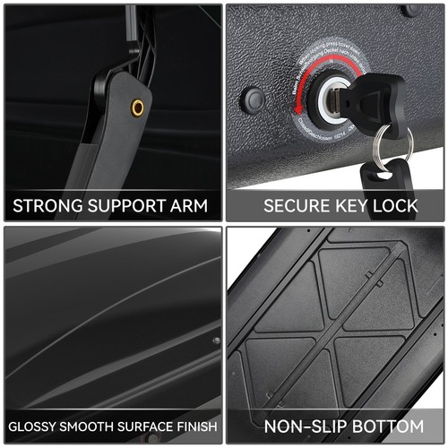 WATERPROOF GLOSSY CAR TOP CARGO CARRIER ROOF MOUNT TRAVEL STORAGE BOX W/ LOCK - Picture 2 of 11