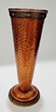 Joseph Heinrichs Style Arts and Crafts Hand Hammered Copper Vase 9” Tall