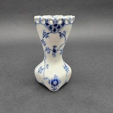 Royal Copenhagen Denmark Porcelain Small Blue White Fluted Floral Vase 4" tall