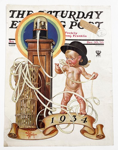 Original J C Leyendecker 1933 Saturday Evening Post Cover New Year's Baby! - 第 1/2 張圖片