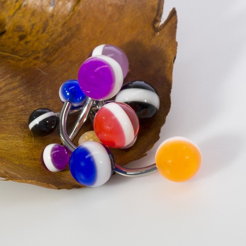 6 Pack 14G Belly Button Navel Ring Surgical Steel with Striped Design Multicolor - Picture 5 of 12