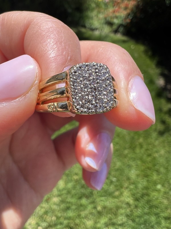 JOHN HARDY BAMBOO THREE ROW PAVE DIAMOND RING 18K YELLOW GOLD